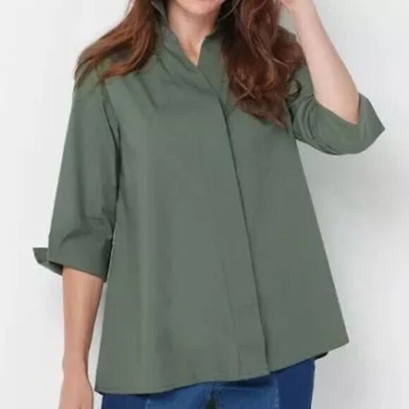Martha Stewart Army Green High-Low Buttondown Blouse, Size XL - Picture 1 of 11